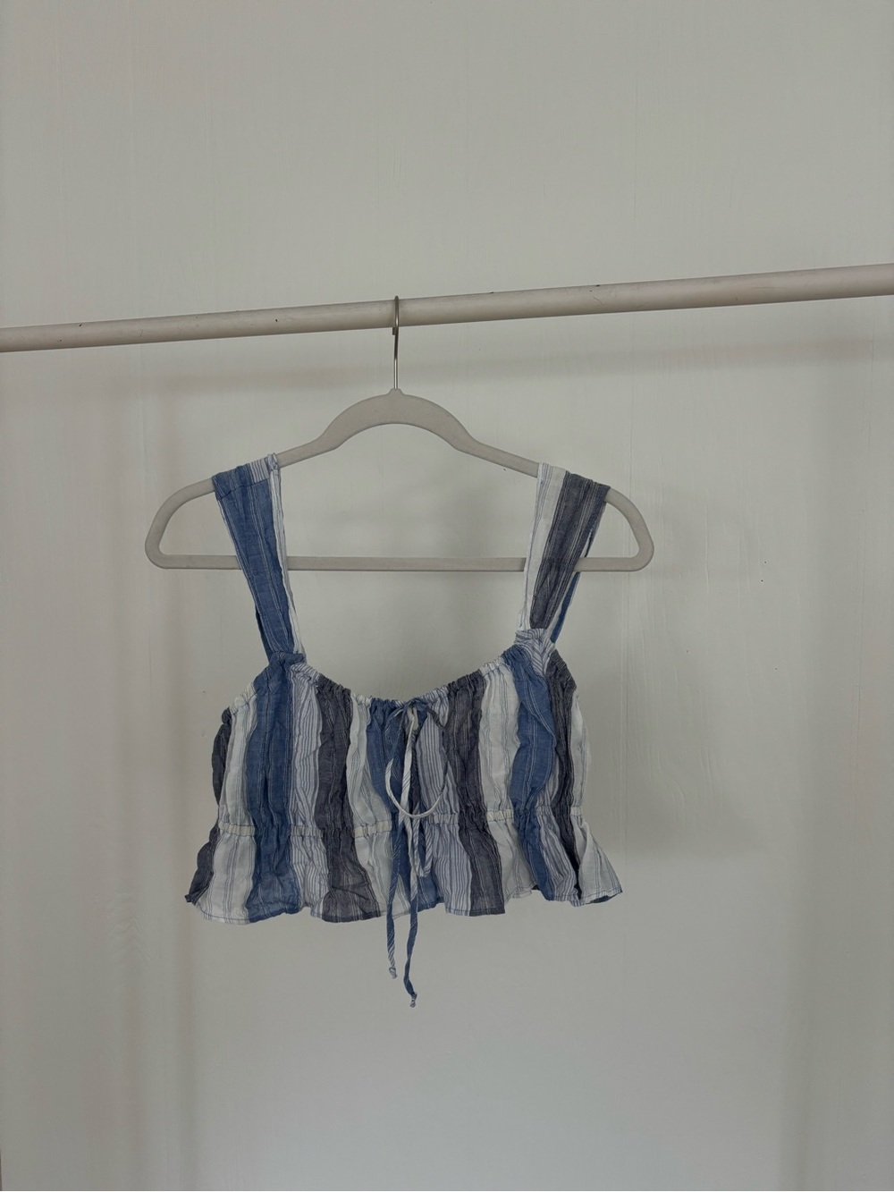 Ciao Lucia Blue and White Striped Tie-Front Crop Top